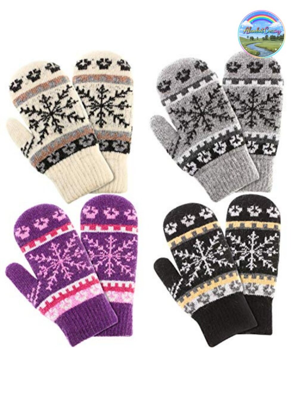 Winter Knit Mittens Snowflake Lined Unisex Acrylic Faux Sherpa Warm Gloves